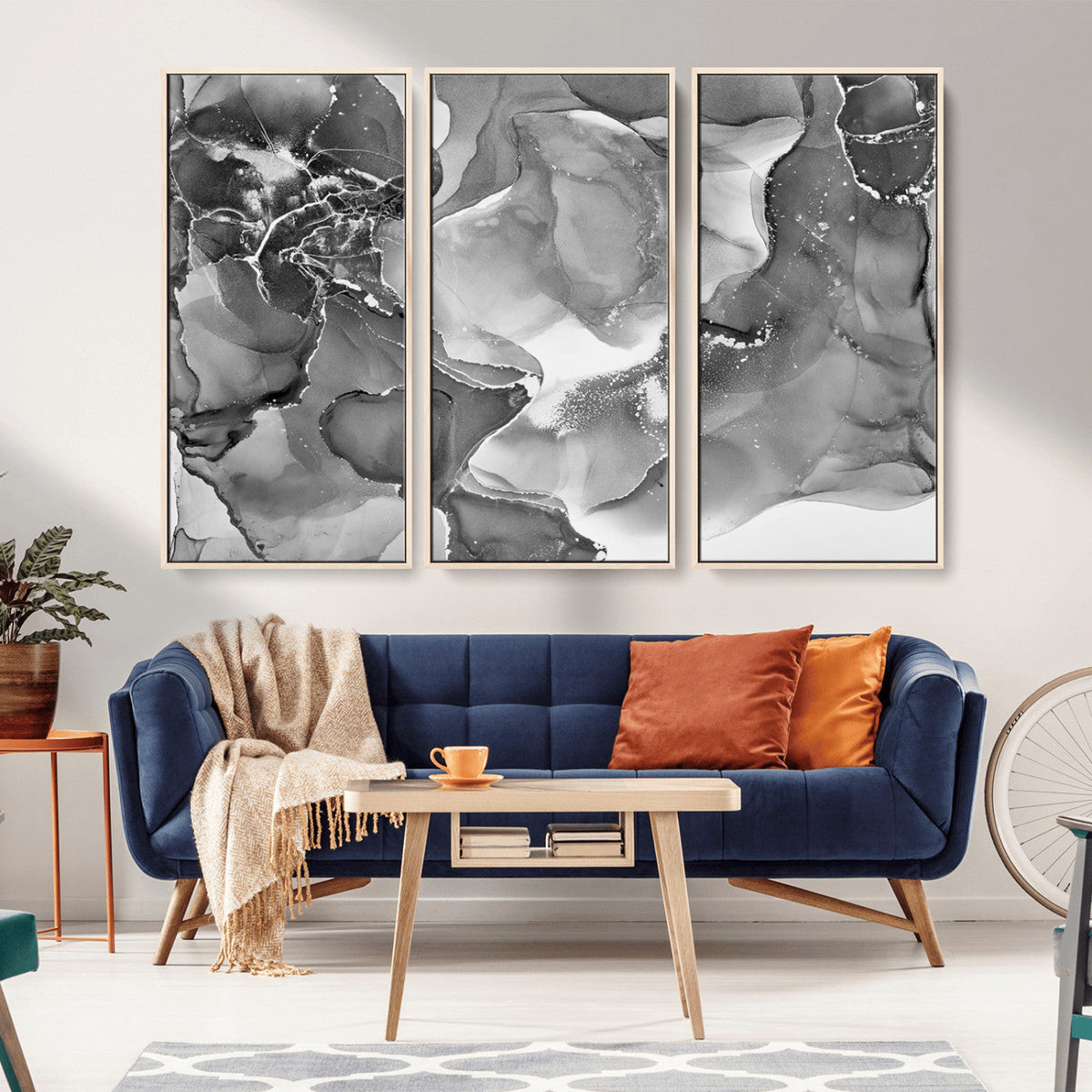 Black White Abstract Canvas Wall Art - Fluid Ink Artwork -