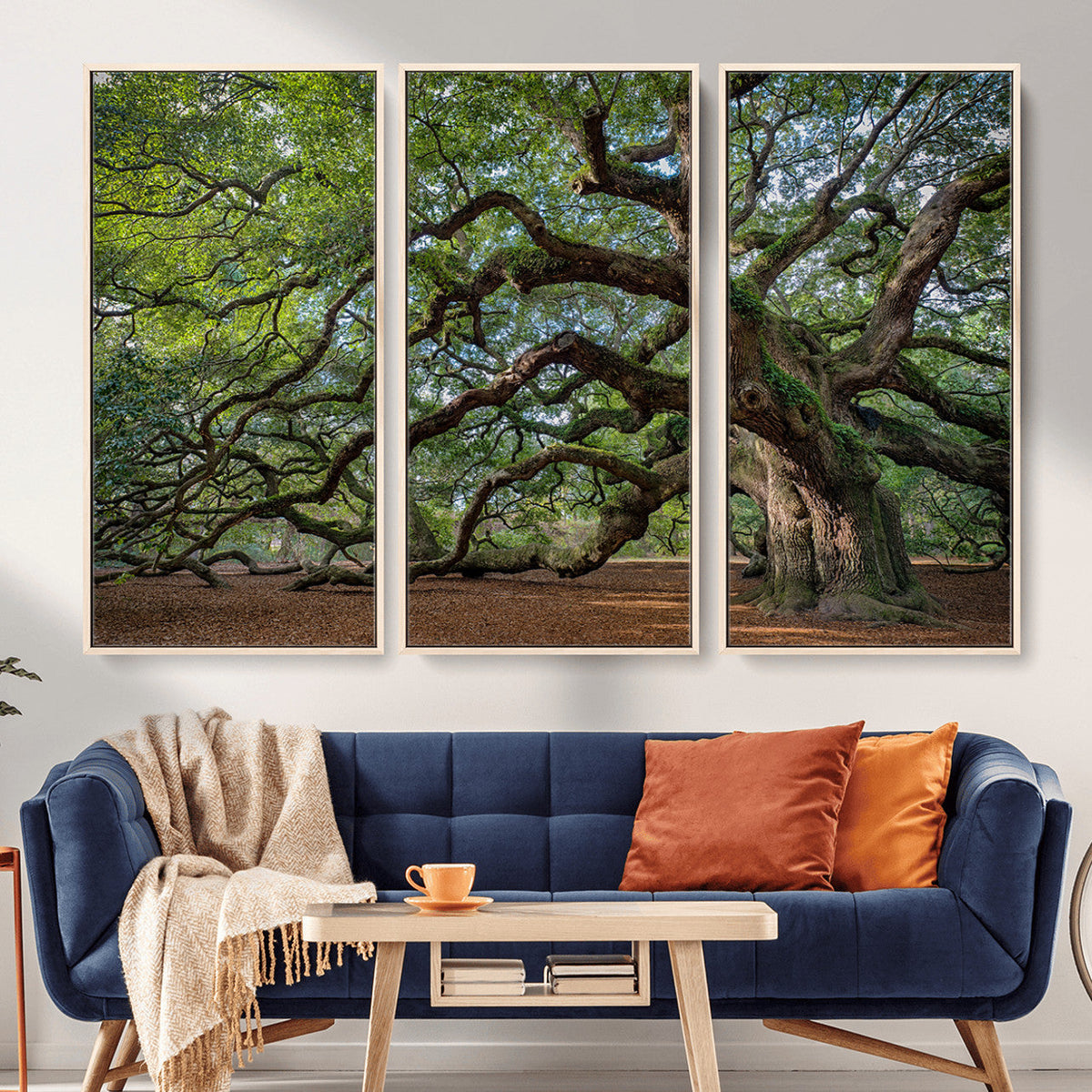 Historic Tree Wall Art – Framed Mossy Branch Canvas Artwork,