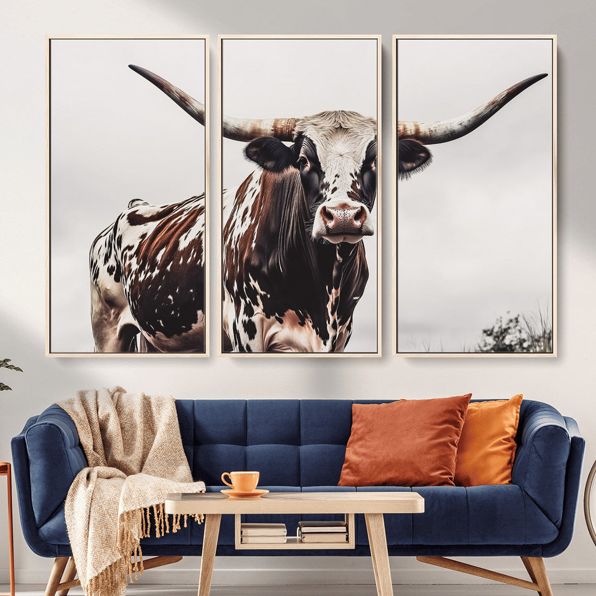 Texas Longhorn Wall Art Canvas Print – Framed Spotted Bull