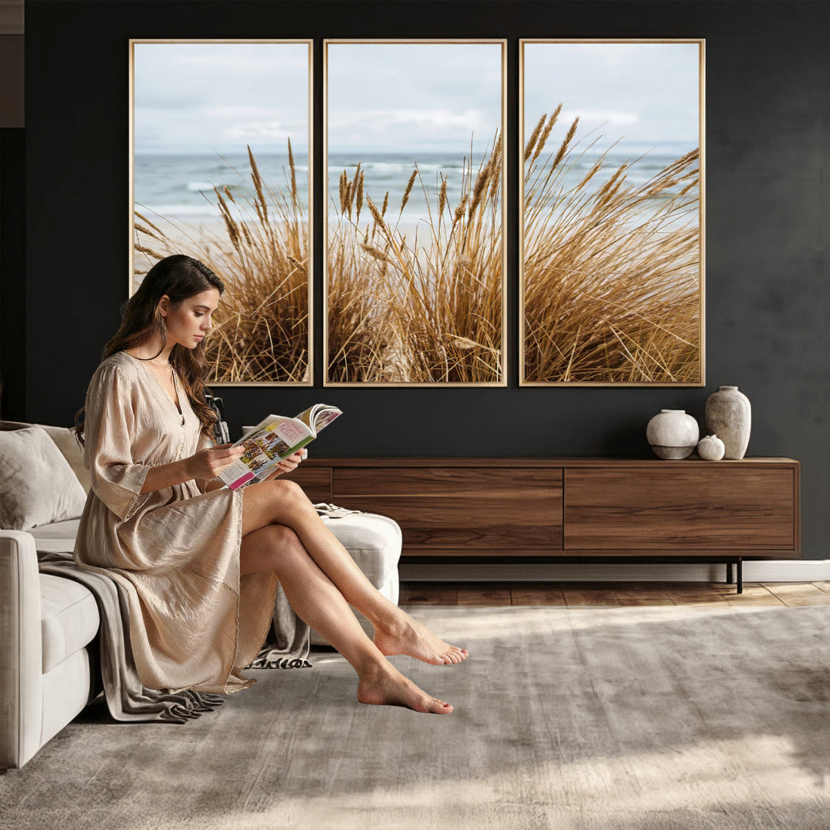 Beach Grass Wall Art Canvas Print – Framed Coastal Dunes Art