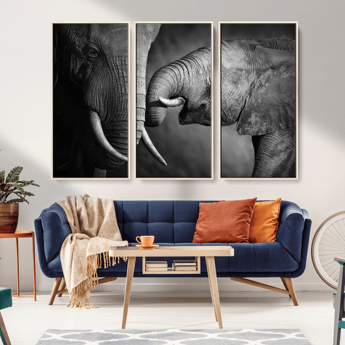 Elephant Family Wall Art Canvas, Framed Elephant Family