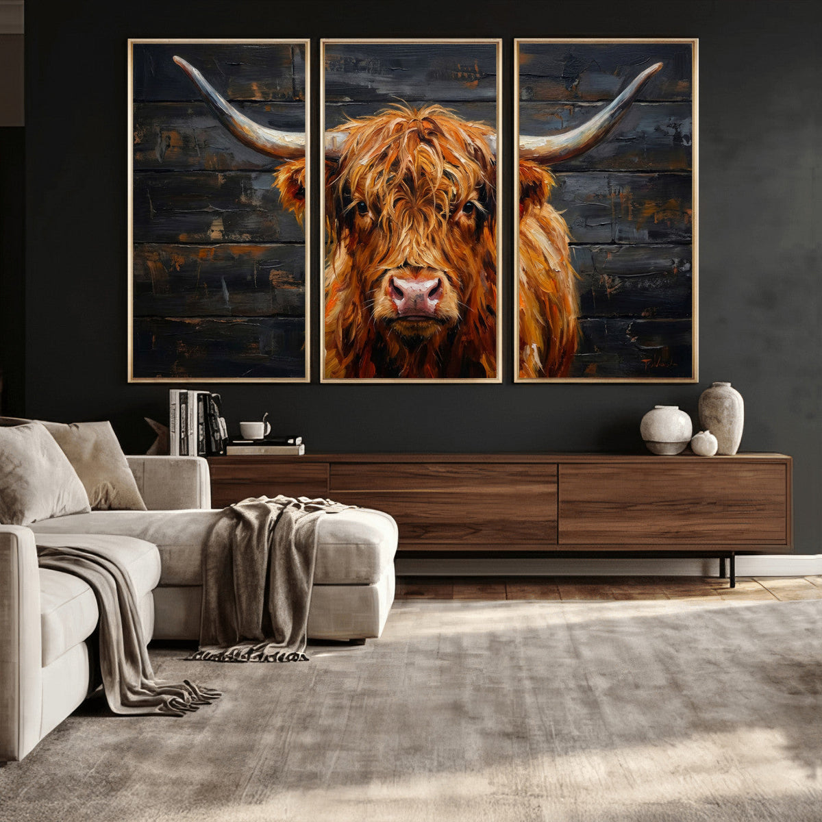 Highland Cow Wall Art Canvas Print, Rustic Farm Animal