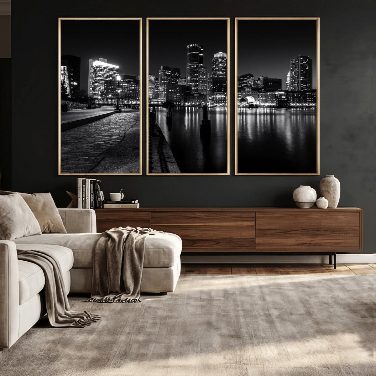 Boston Wall Art Canvas Print, Boston City Downtown Night