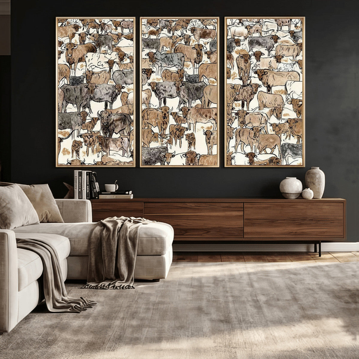 Abstract Longhorn Wall Art Canvas Print - Cow Animal Drawing