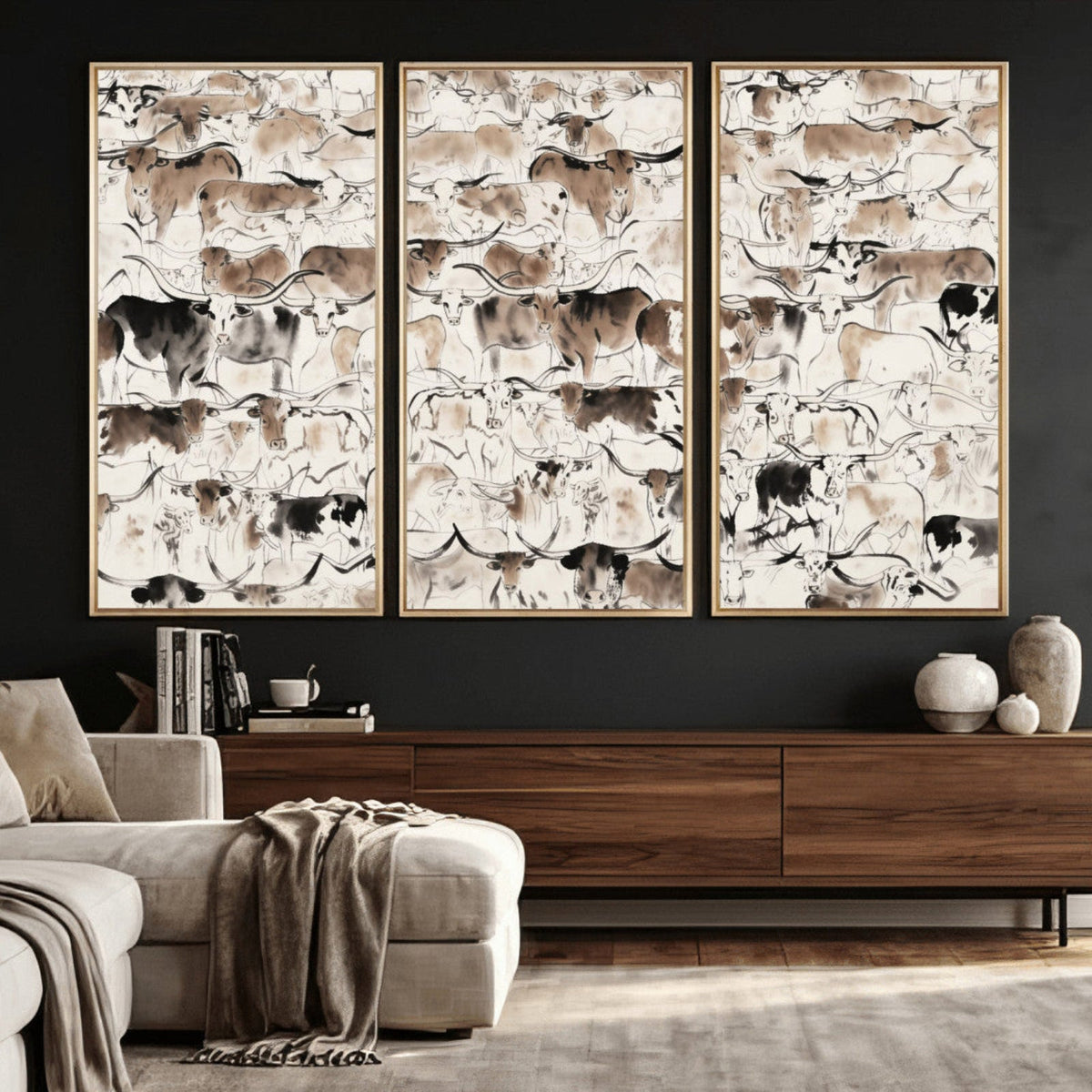 Abstract Texas Cow Canvas Print for Cabin and Western Home