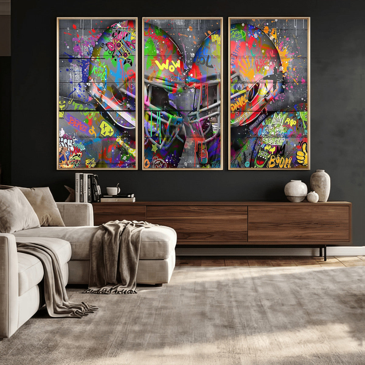Graffiti Football Helmets Wall Art Canvas Print, Urban