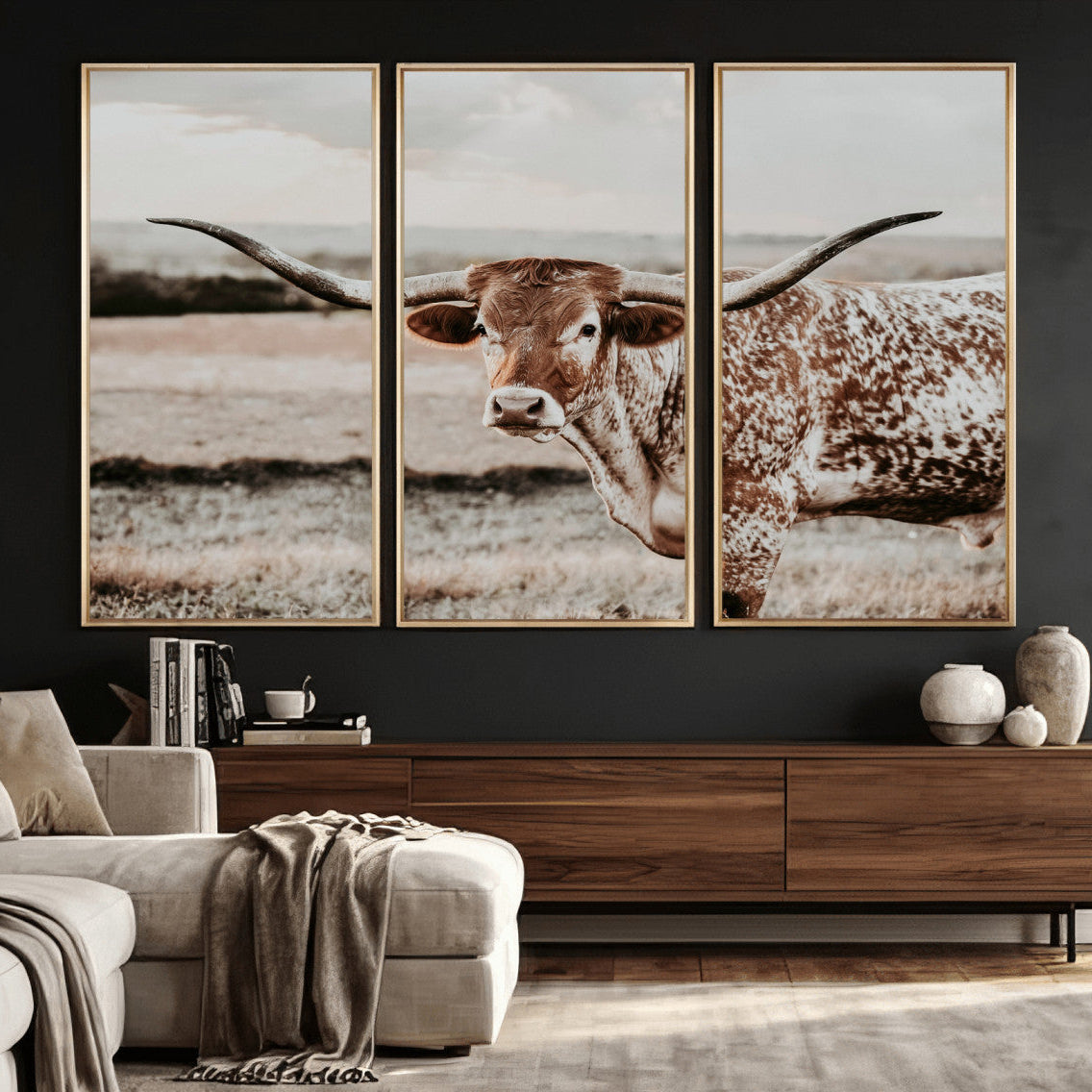Texas Longhorn Bull Rustic Wall Art Canvas Print