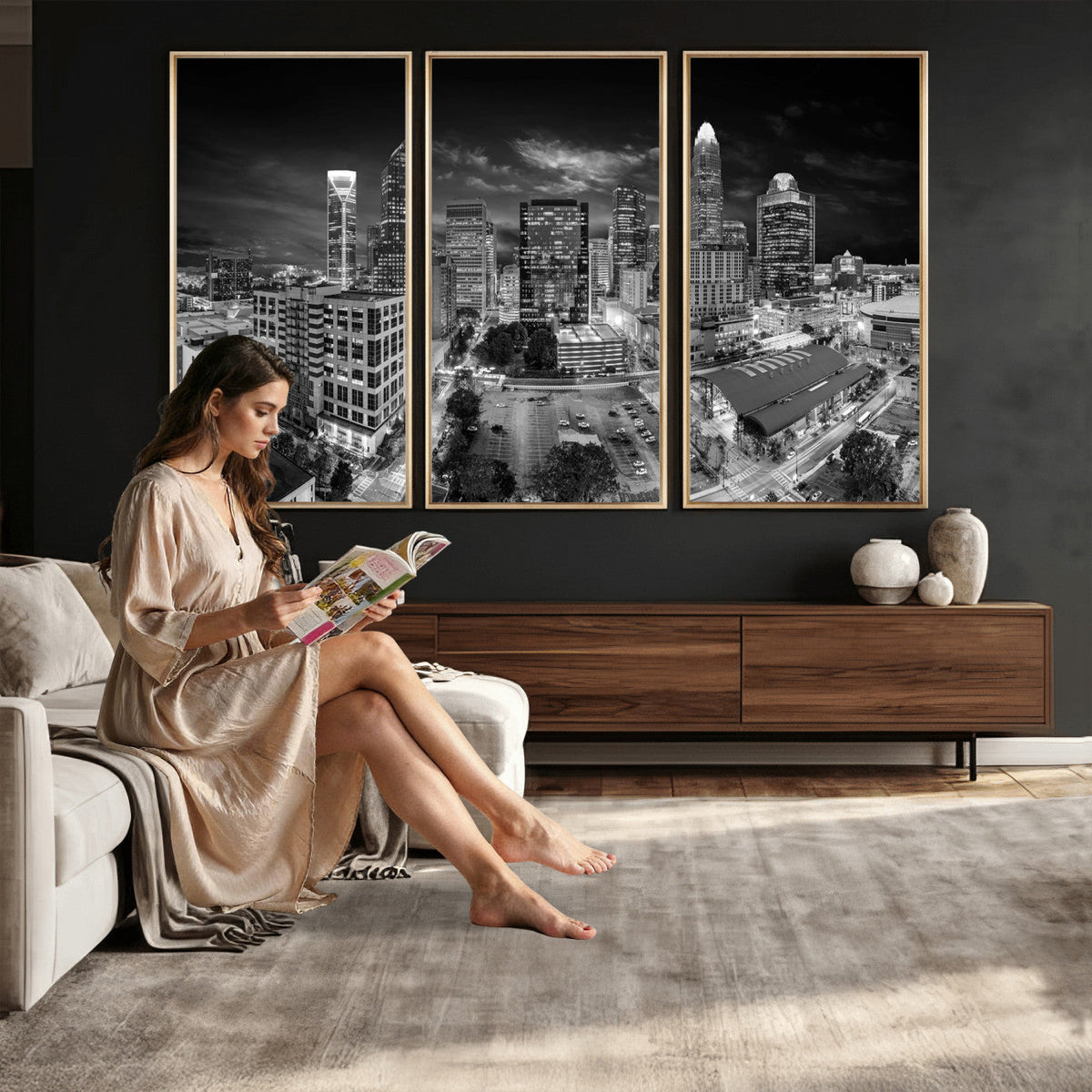 Charlotte Skyline Canvas Wall Art Print – North Carolina Cityscape Photography Print