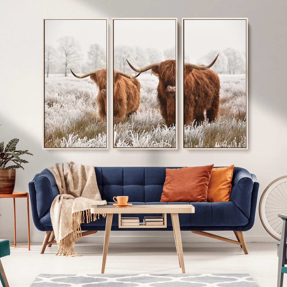 Longhorn Cattle Wall Art Canvas Print, Framed Farmhouse