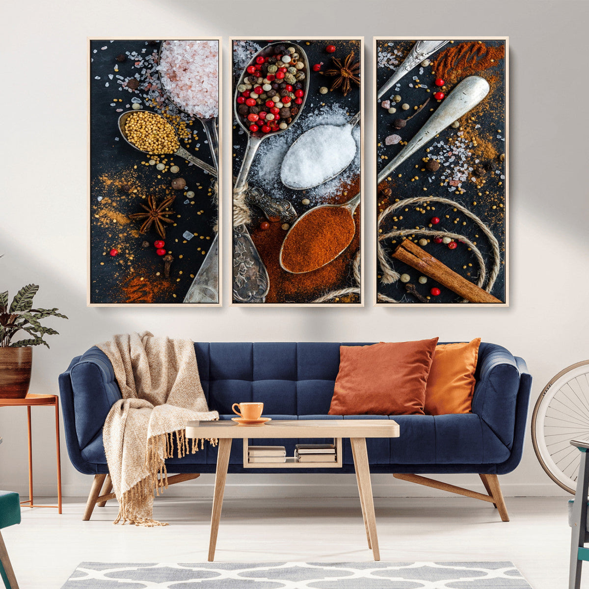 Spices and Seasonings Canvas Wall Art – Colorful Triptych