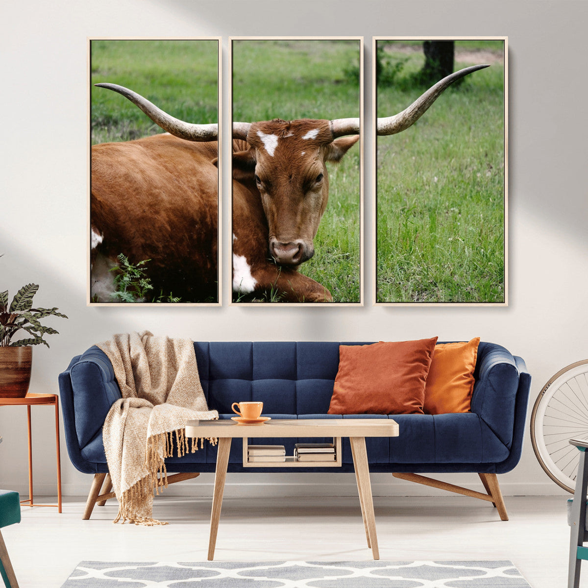 Longhorn Cow Animal Wall Art Canvas Print