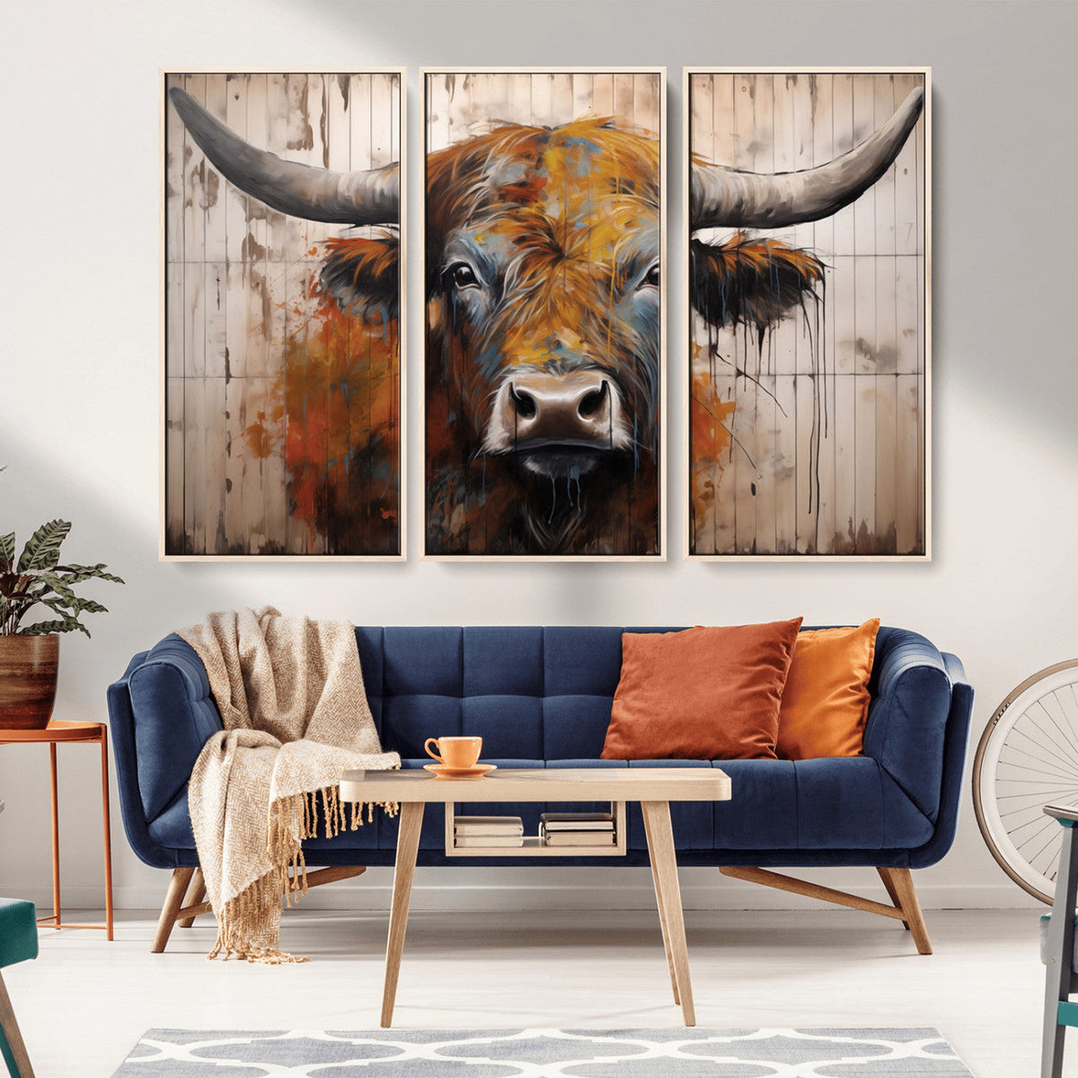 Abstract Bull Highland Cow Canvas Wall Art Print – Vibrant