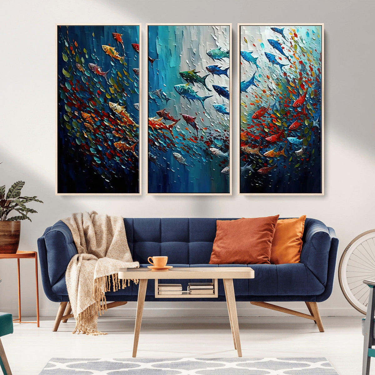 Modern Abstract Fish Shoal Wall Art Canvas Print, Colorful