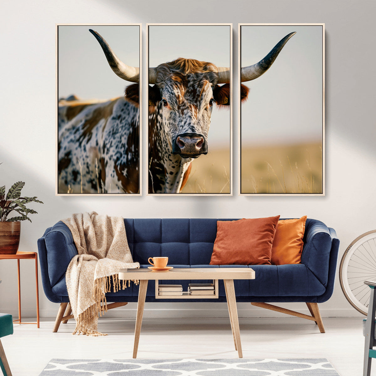 Texas Bull Longhorn Wall Art Canvas Print for Farm House