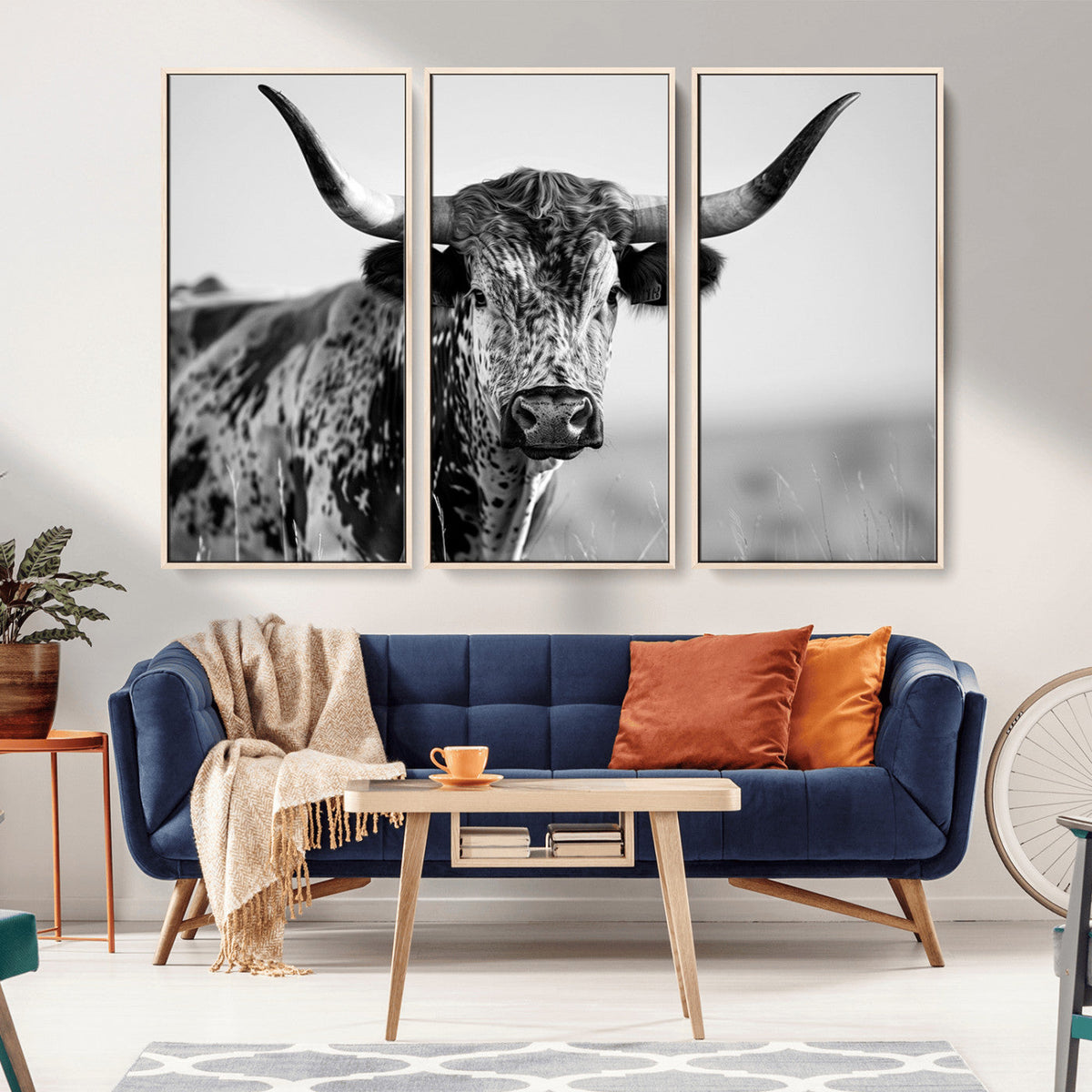 Texas Highland Cow Longhorn Canvas Print - Rustic Farmhouse