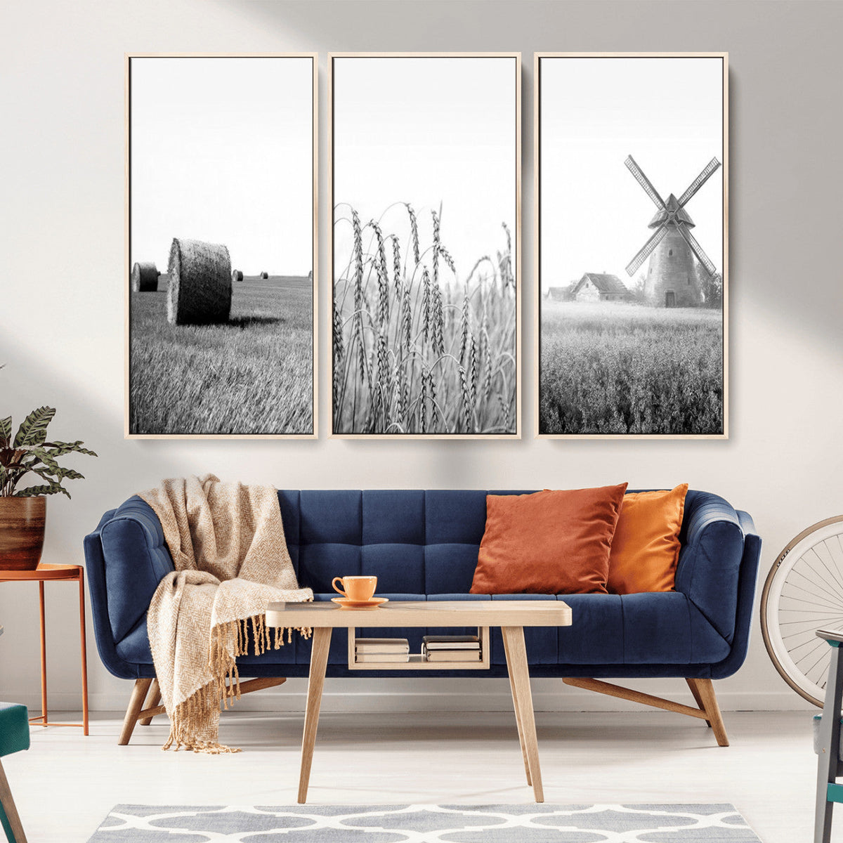 Vintage Farmhouse Black and White Triptych Wall Art – Giclee