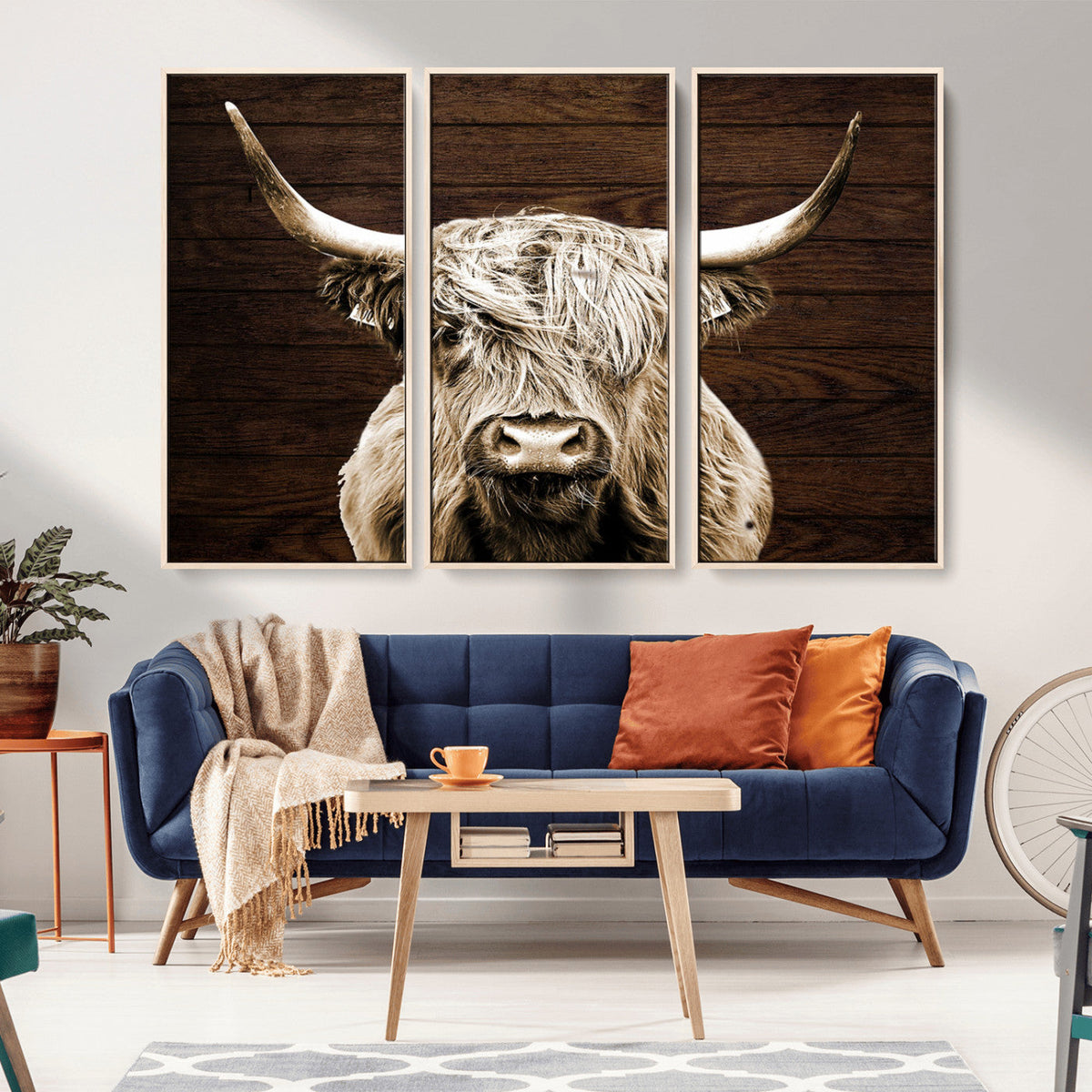 Highland Cow Wall Art Canvas Print, Rustic Farmhouse Decor,