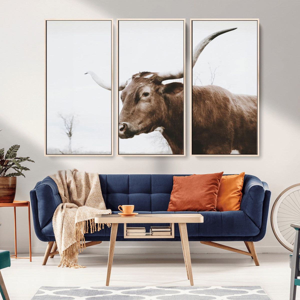 Rustic Bull Wall Art Canvas Print – Modern Longhorn
