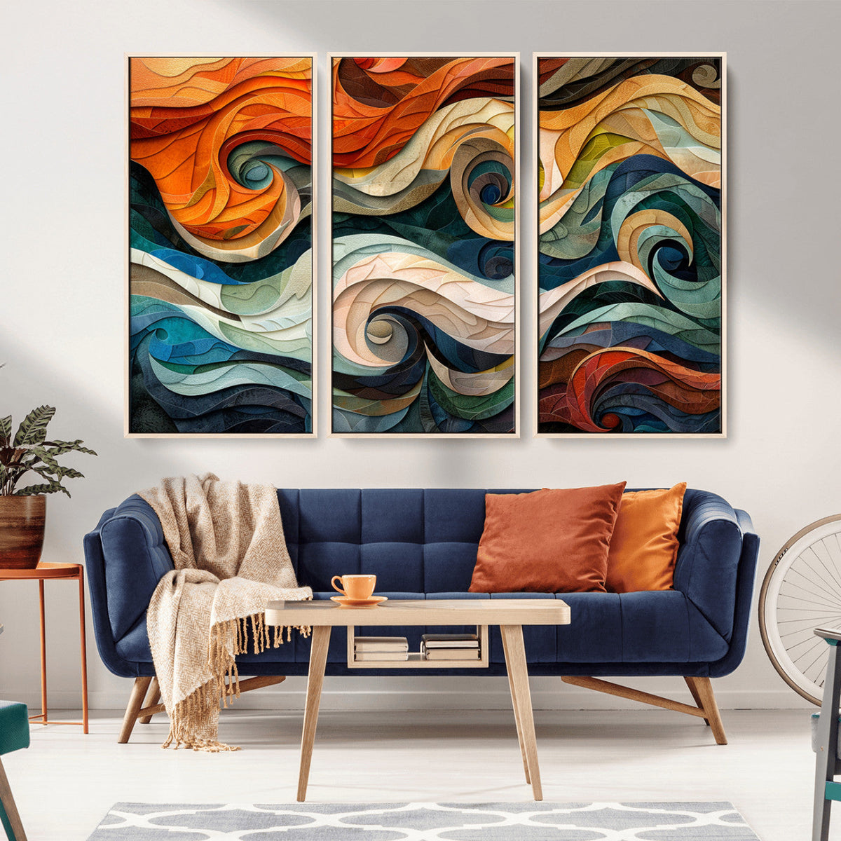 Abstract Wave Wall Art | Ready to Hang Framed Canvas Print |