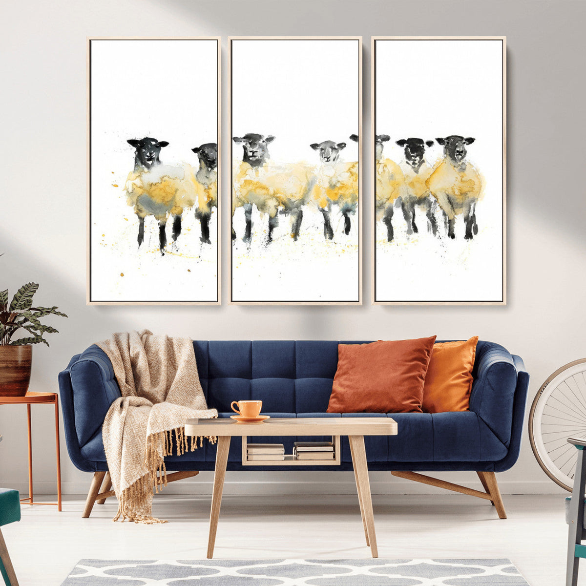 Farmhouse Wall Art Sheep Print | Ready to Hang Framed Canvas