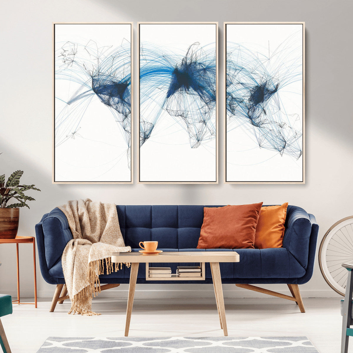 Flight Route Map Wall Art Canvas Print, Abstract Air Traffic