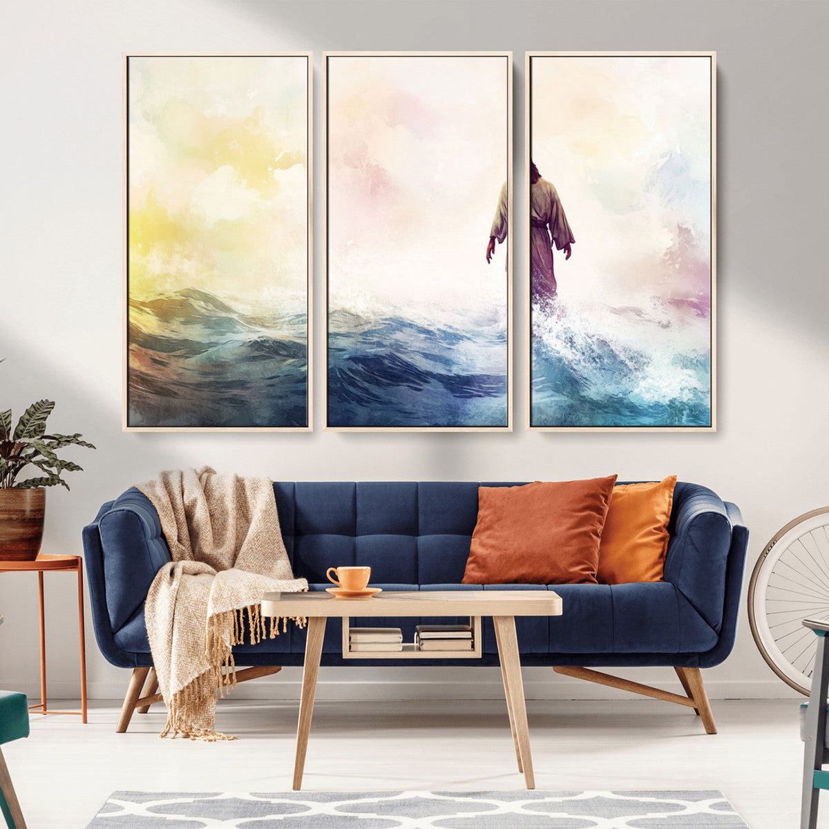 Watercolor Jesus Walking on Water Canvas Print, Christian