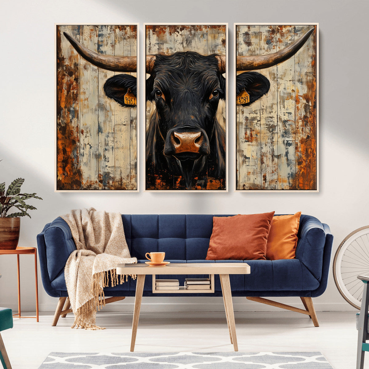 Rustic Texas Artwork Wall Art Canvas Print - Abstract Cow