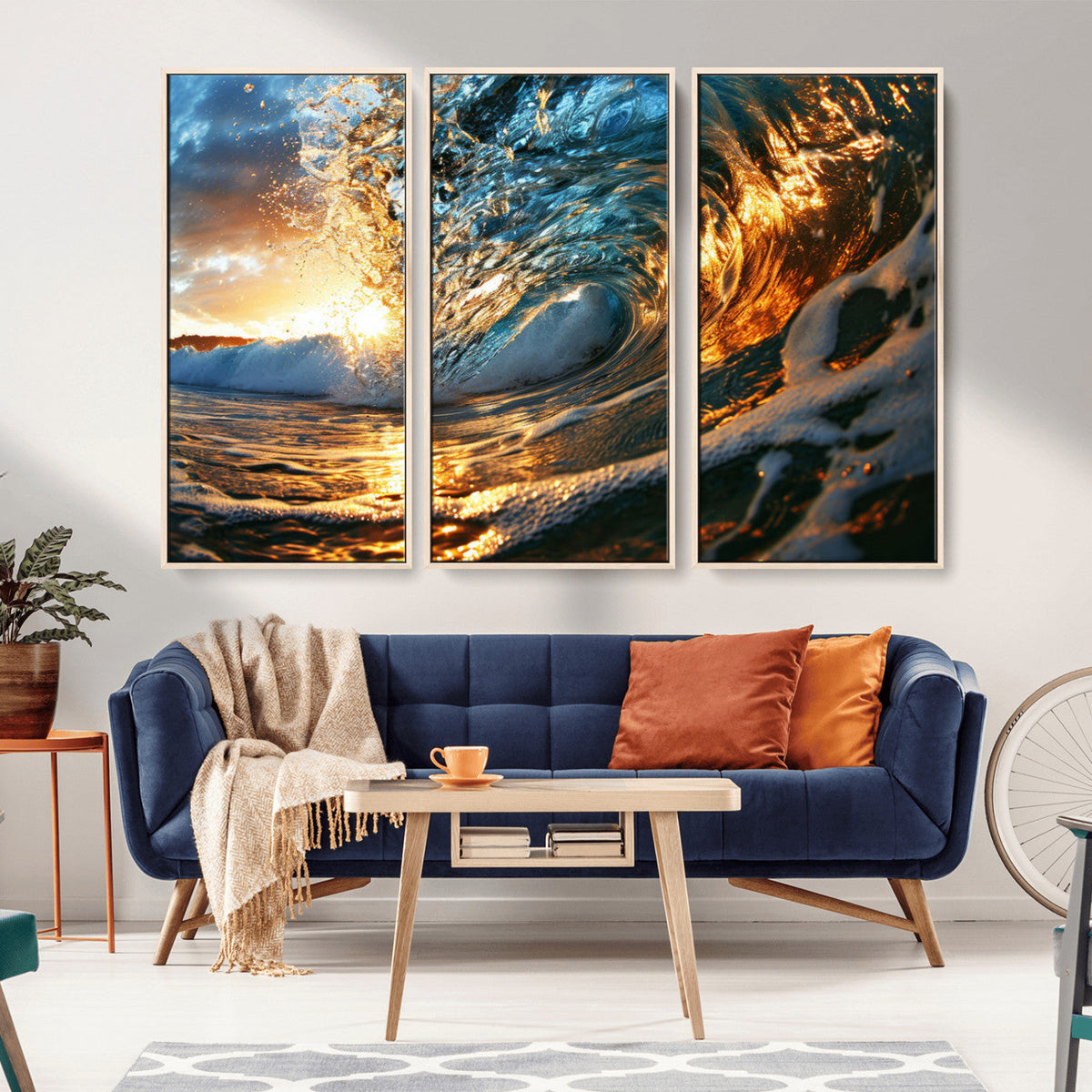 Ocean Wave at Sunset Canvas Wall Art – Vibrant Coastal Beach