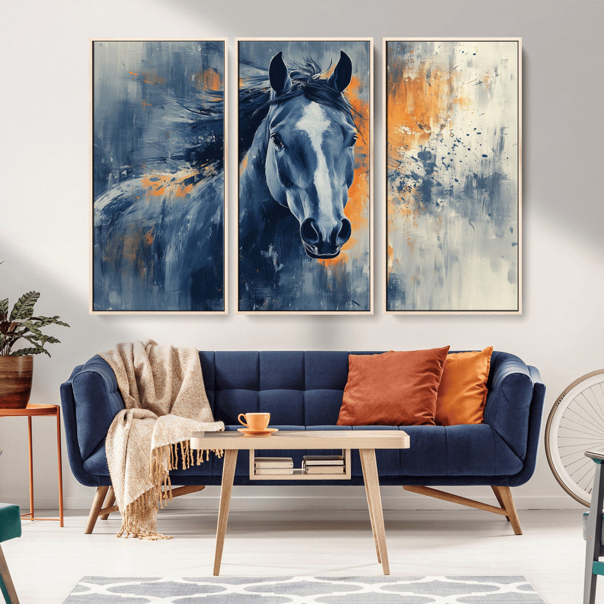 Abstract Blue Horse Wall Art Print Canvas | Horse Wall Art