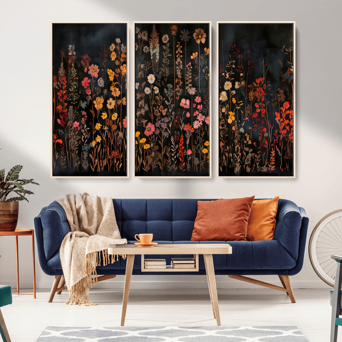 Large Floral Painting Print Illustration Flowers Canvas Wall