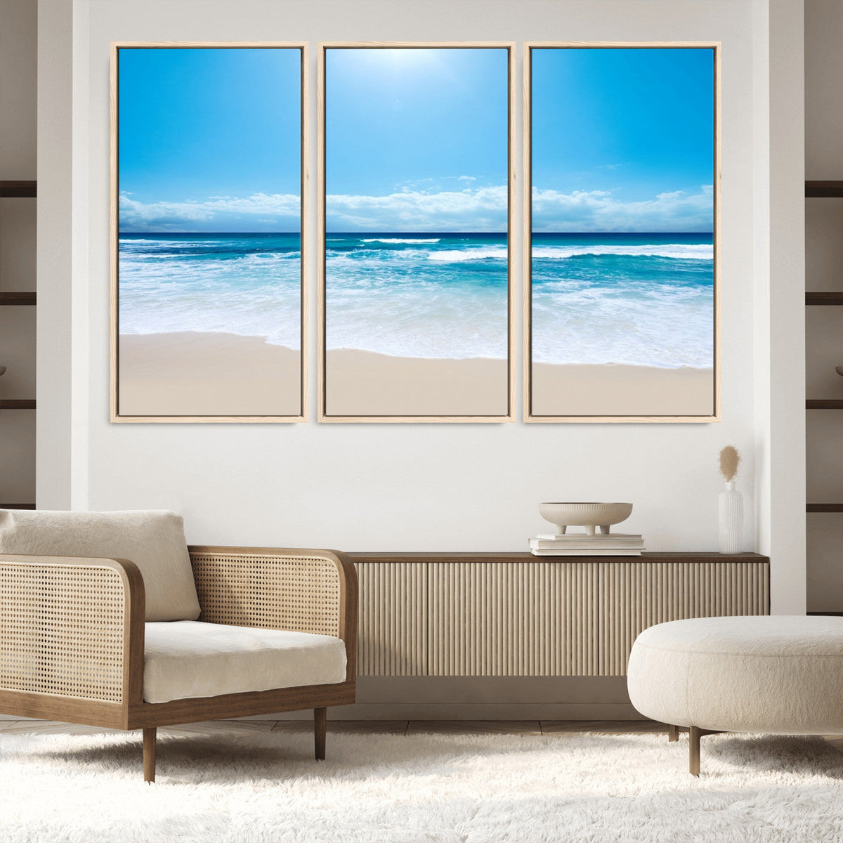 Wall Art Canvas Print Shiny Blue Sea and Beach