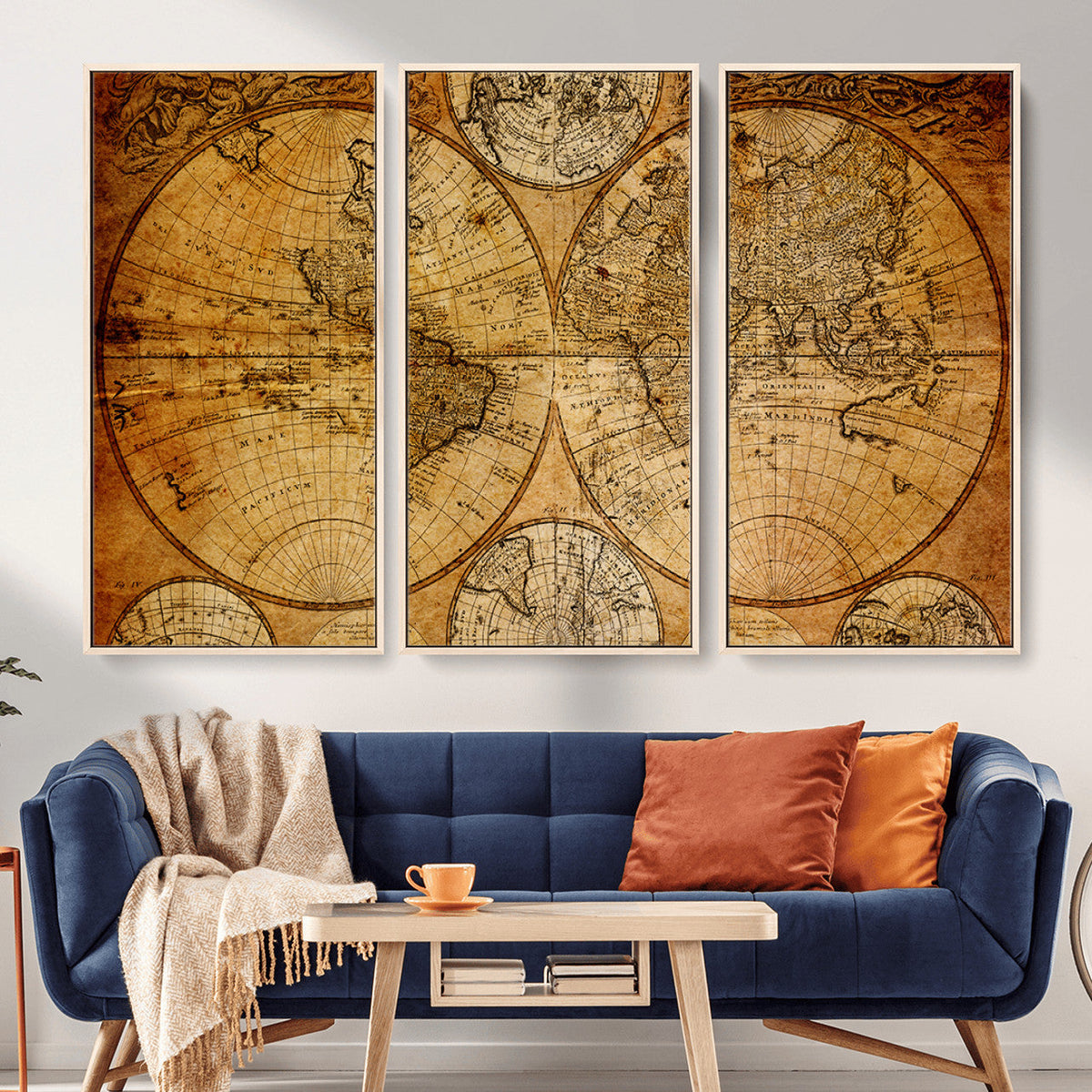 Vintage World Map Canvas Print – Antique Push Pin Travel