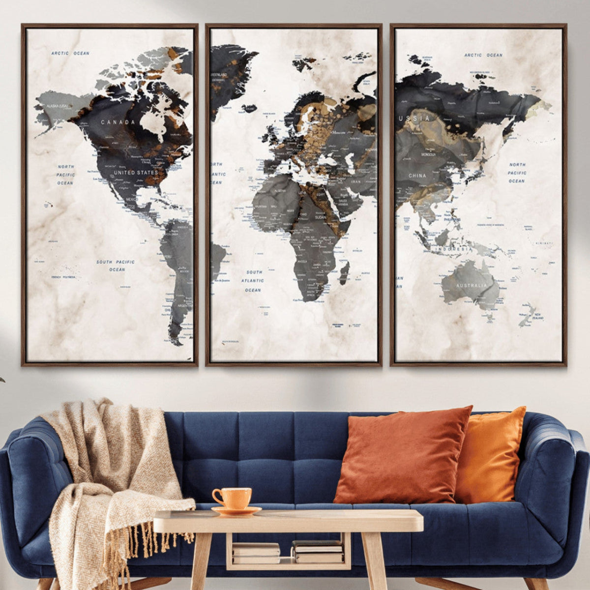 Abstract Map Printing - Modern World Map Canvas Wall Art for