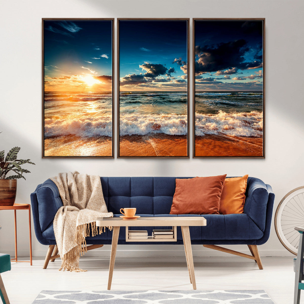 Golden Hour Sunset Over Ocean Waves Wall Art Canvas Print |