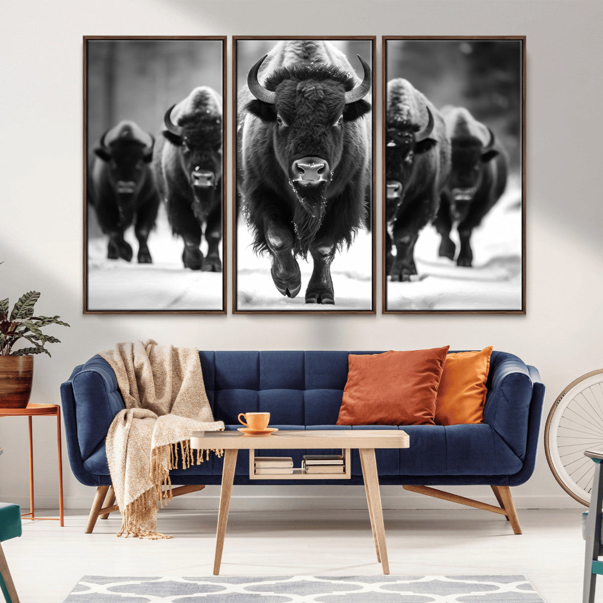 American Bison Art | Buffalo Herd Wall Art Canvas Print, BW