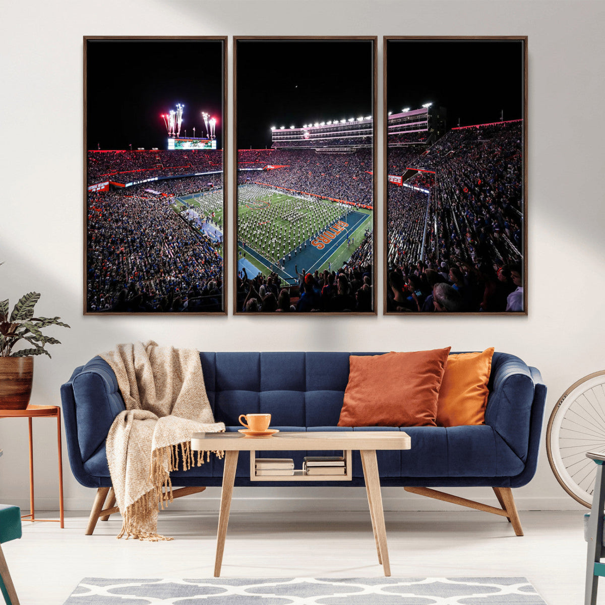 Ben Hill Griffin Stadium Night Game Triple Canvas Wall Art -