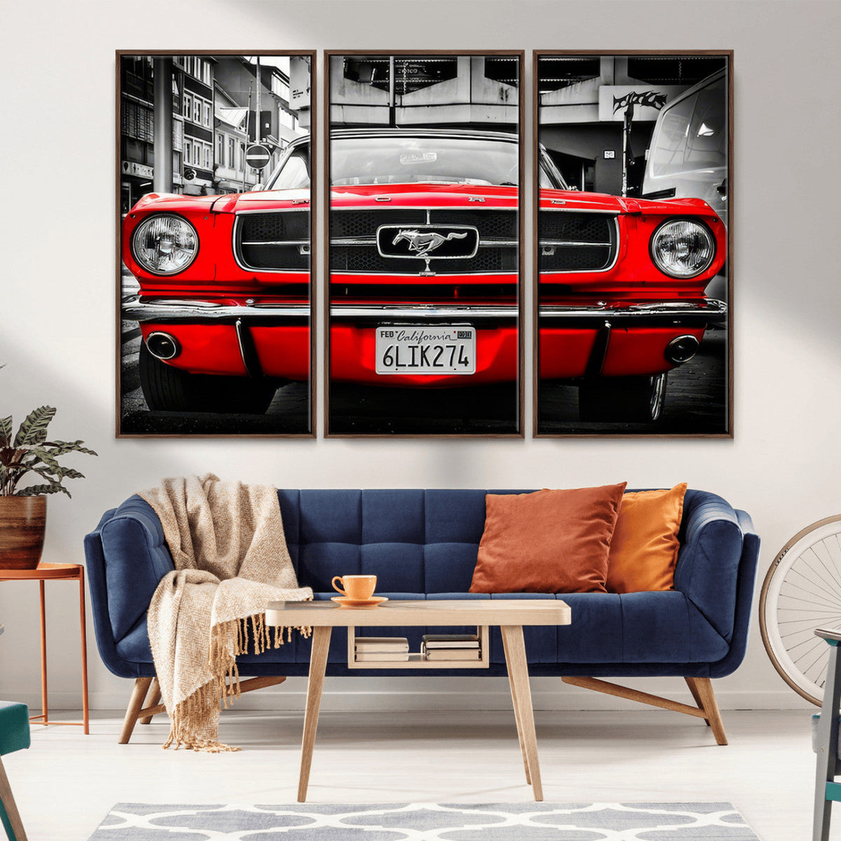 Red Mustang Car Wall Art – Framed Classic Vehicle Canvas