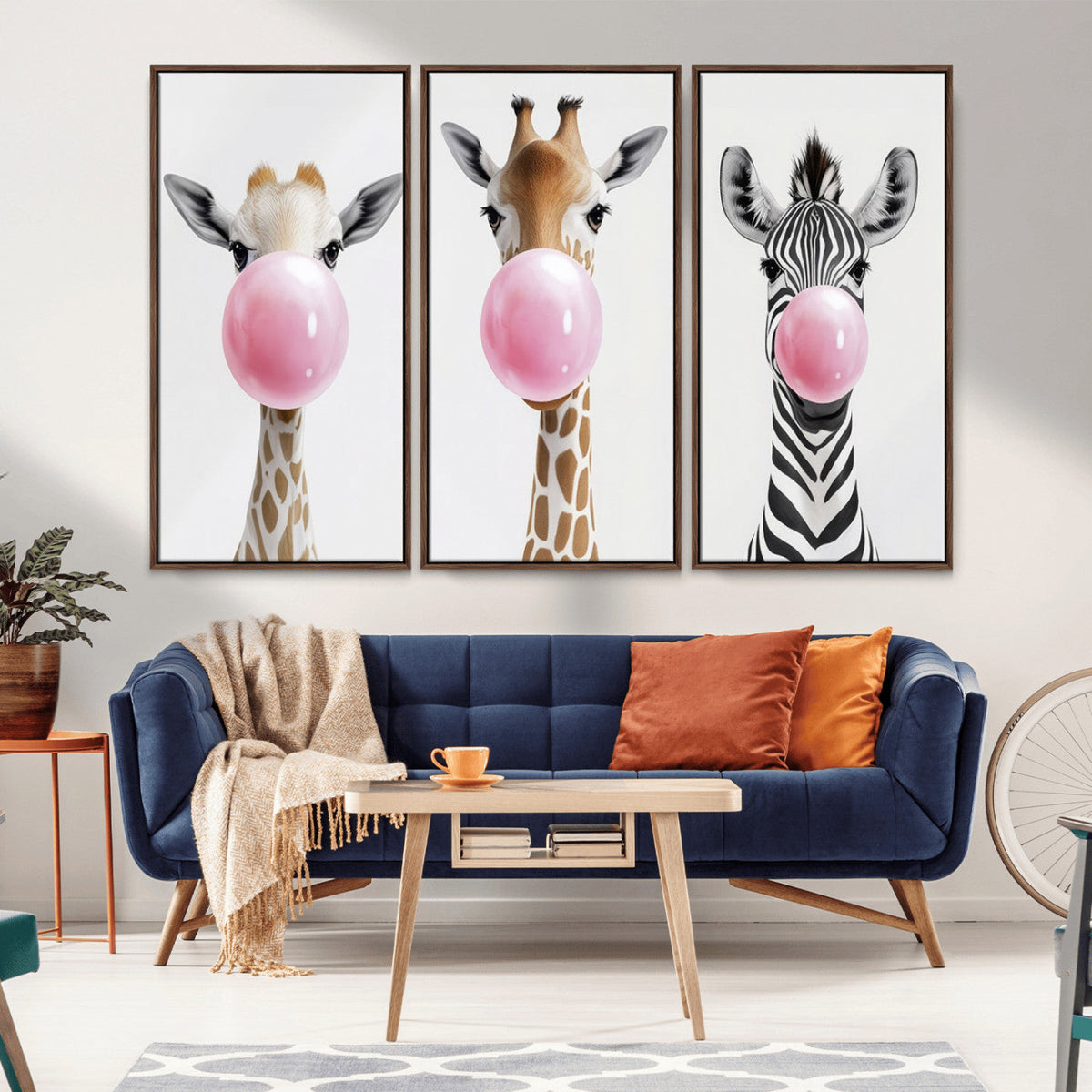 Bubblegum Animals Canvas Wall Art - Playful Giraffe and