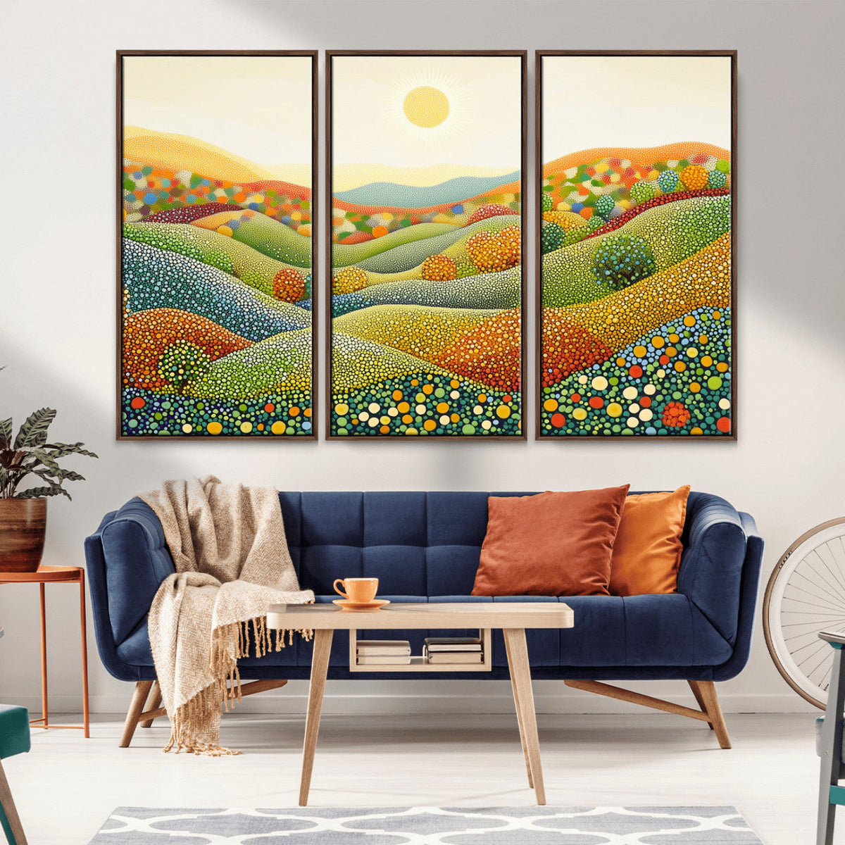 YAYOI KUSAMA Colorful Dot Art Landscape Canvas - Framed