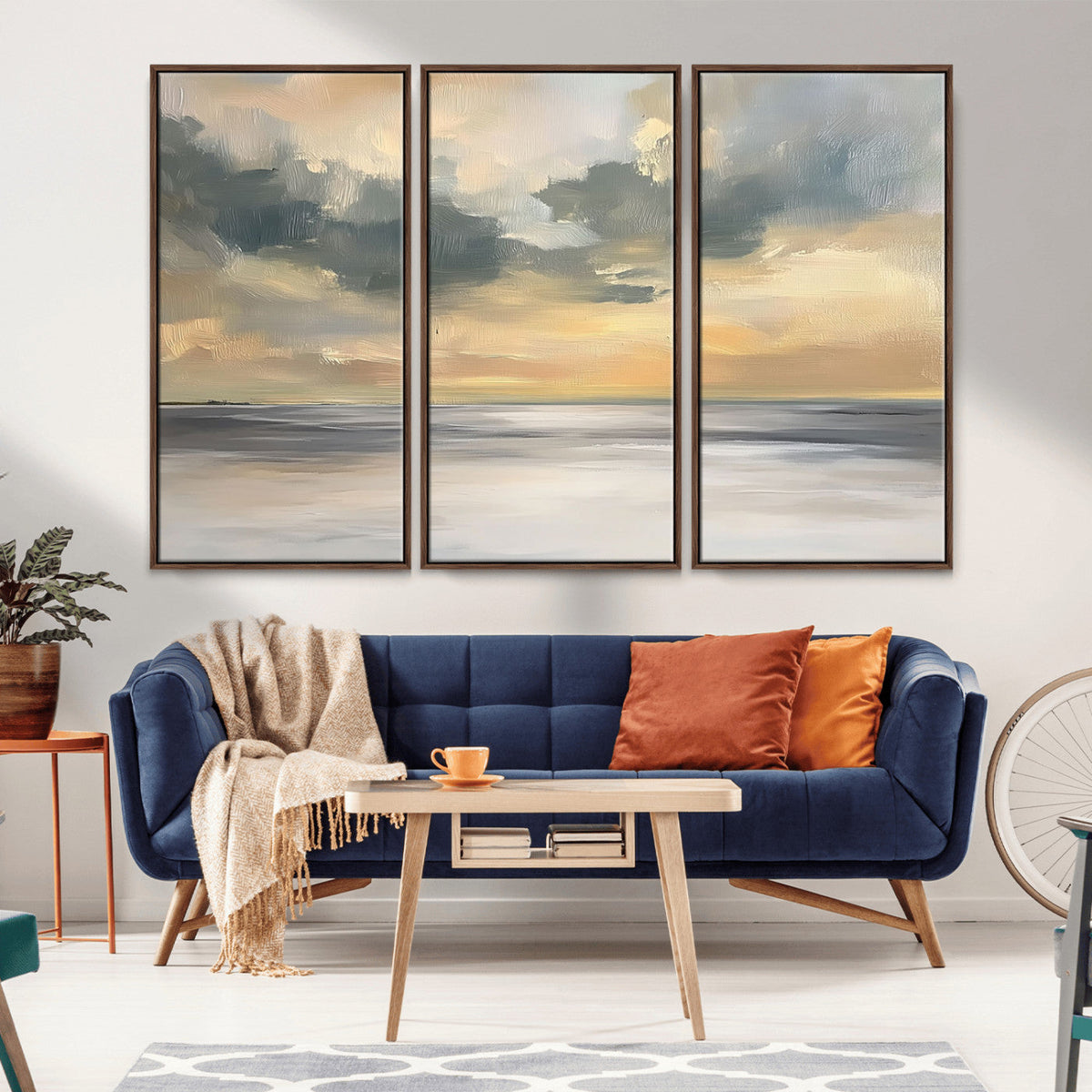Modern Coastal Artwork with Vibrant Abstract Ocean Waves