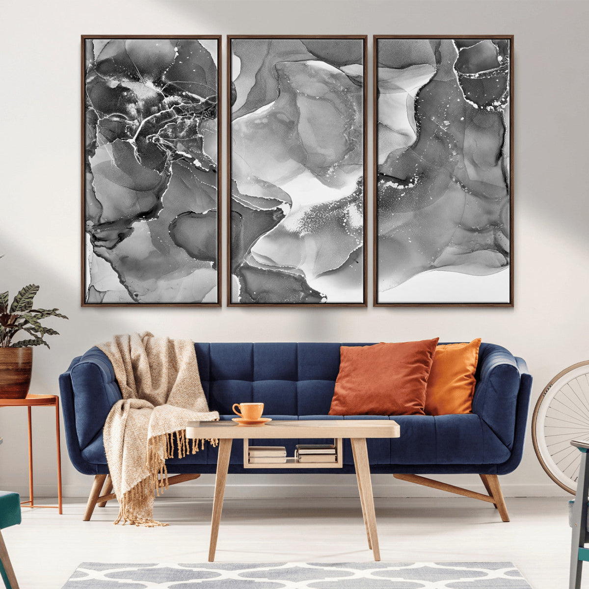 Black White Abstract Canvas Wall Art - Fluid Ink Artwork -
