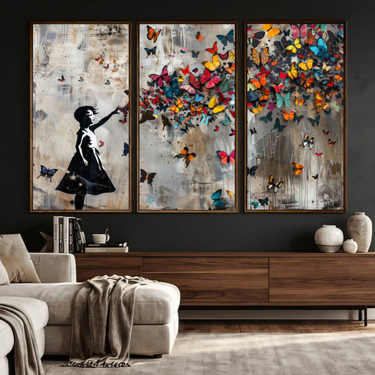 Butterfly Girl Wall Art – Vibrant Street Style Canvas Print,