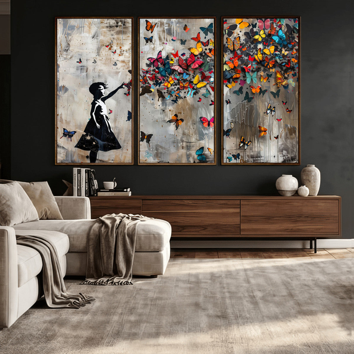 Banksy Butterfly Girl Wall Art – Modern Graffiti Canvas
