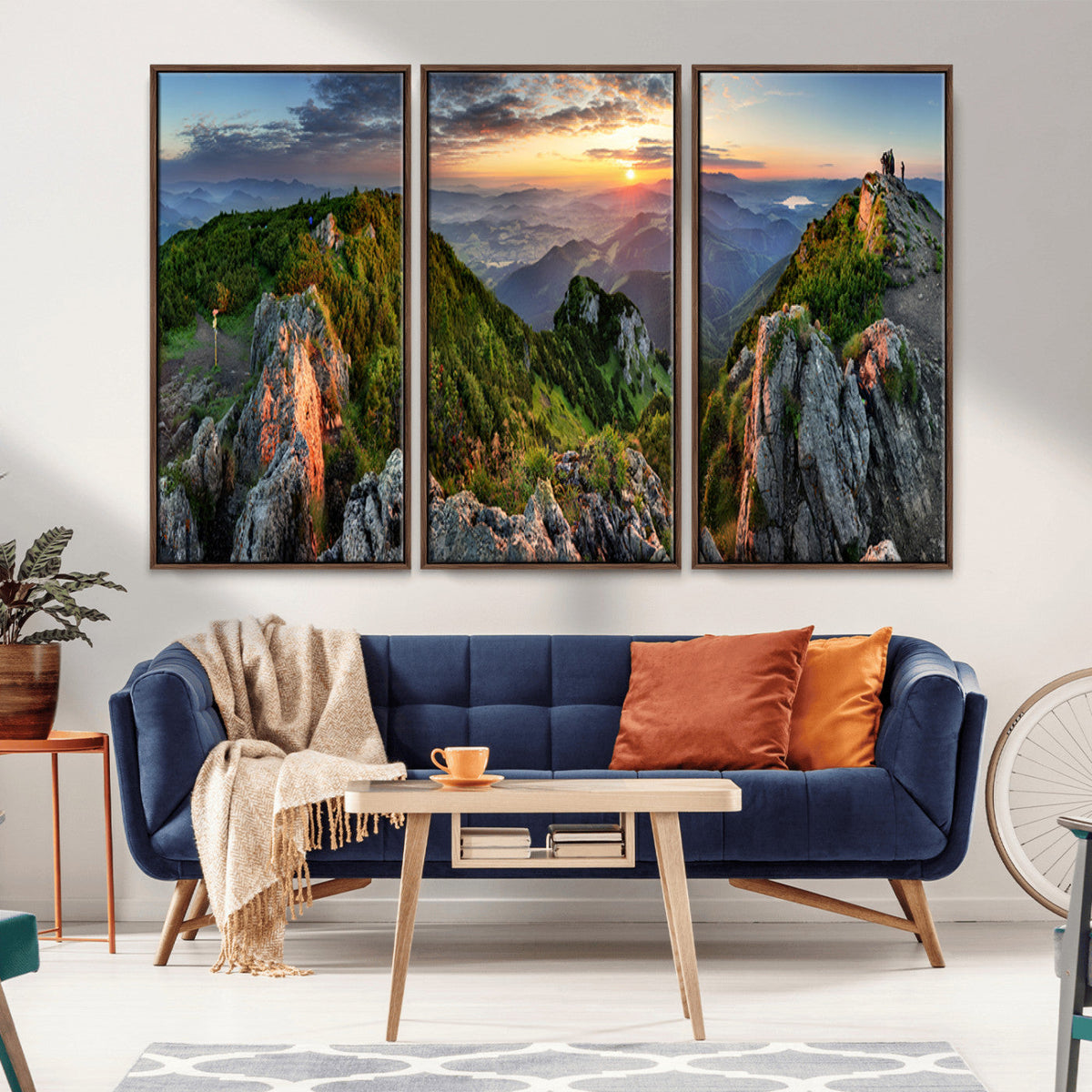 Mountain Sunset Panoramic Wall Art Canvas Print – Framed