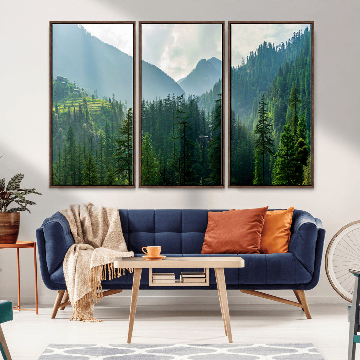 Misty Forest Mountain Wall Art Canvas Print – Framed Serene