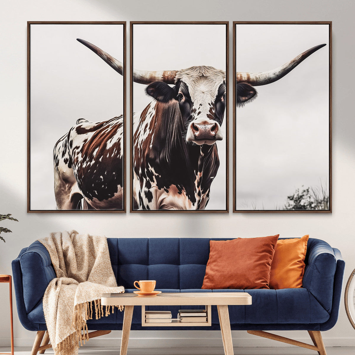 Texas Longhorn Wall Art Canvas Print – Framed Spotted Bull