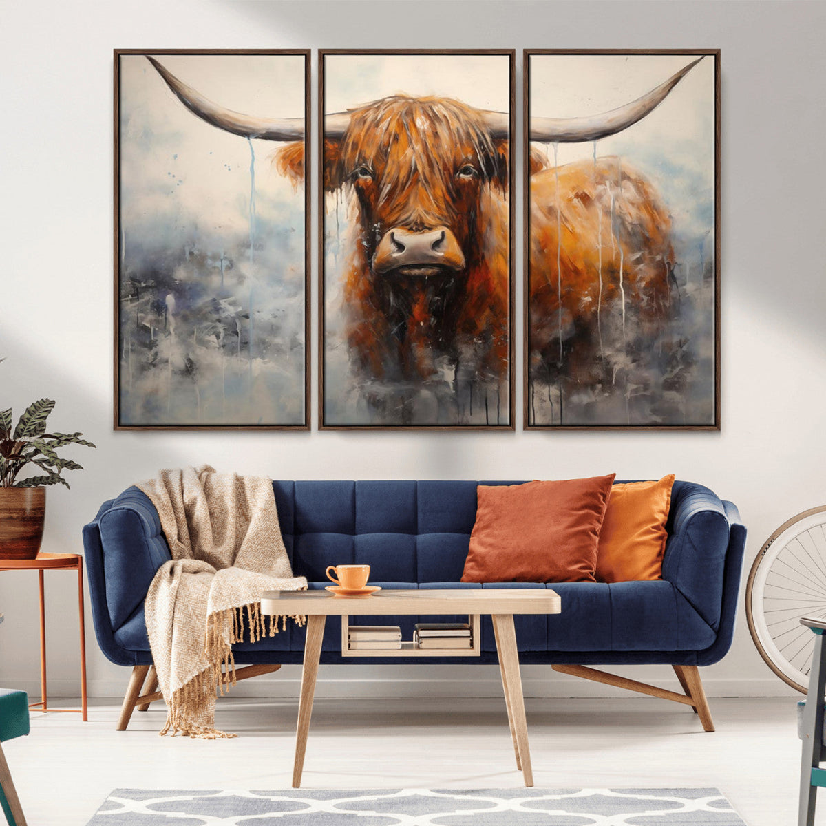 Scottish Highland Wall Art Canvas Print, Framed Longhorn Art