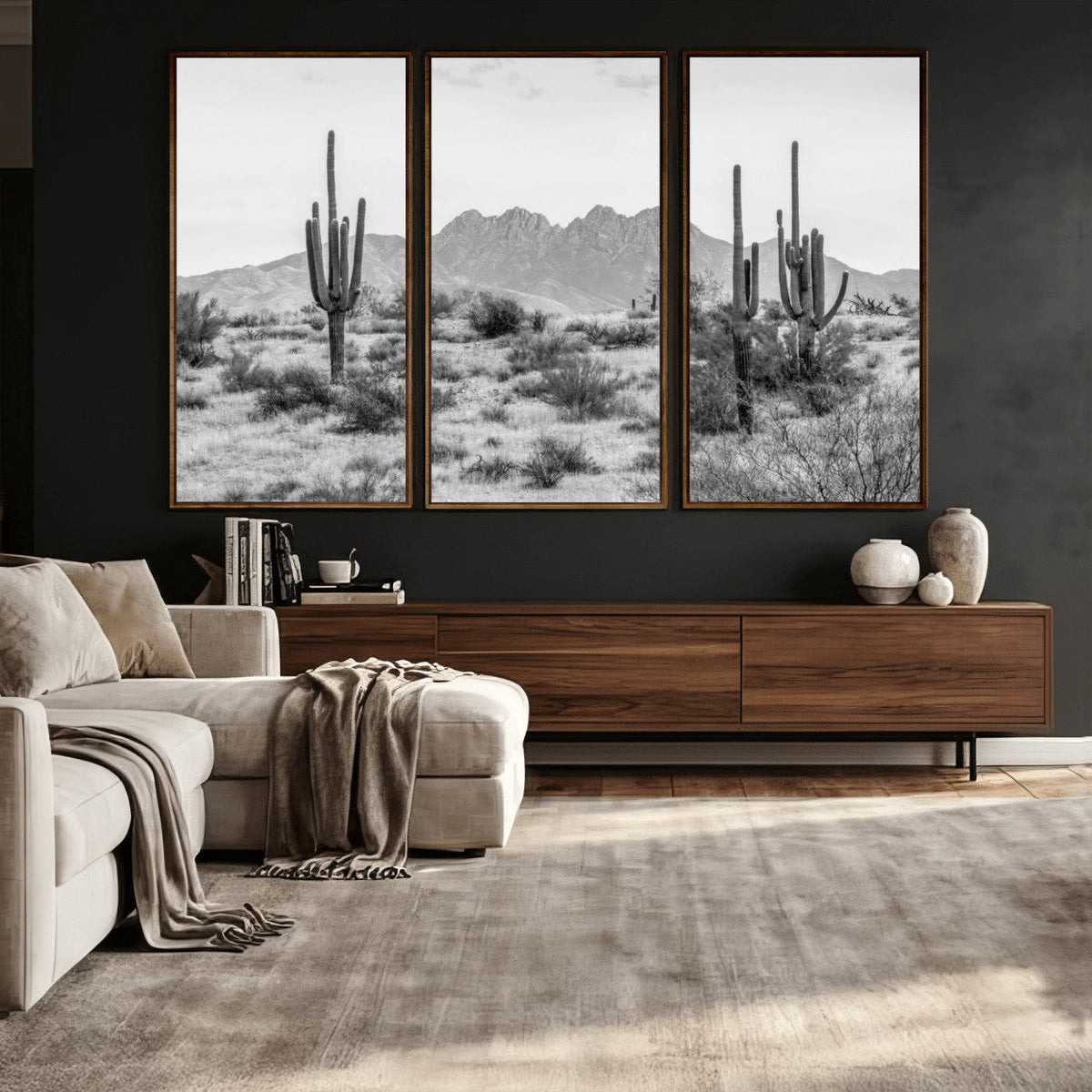 Black White Arizona Desert Canvas Wall Art Cactus Farmhouse