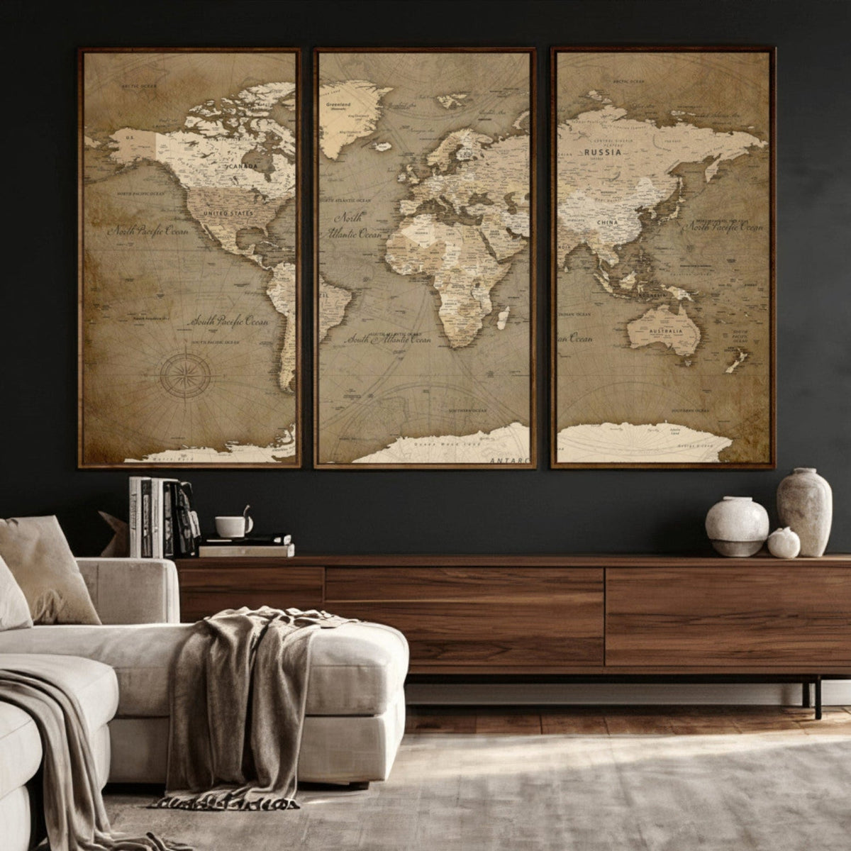 World Map Wall Art Canvas Print, Framed Map Art Picture