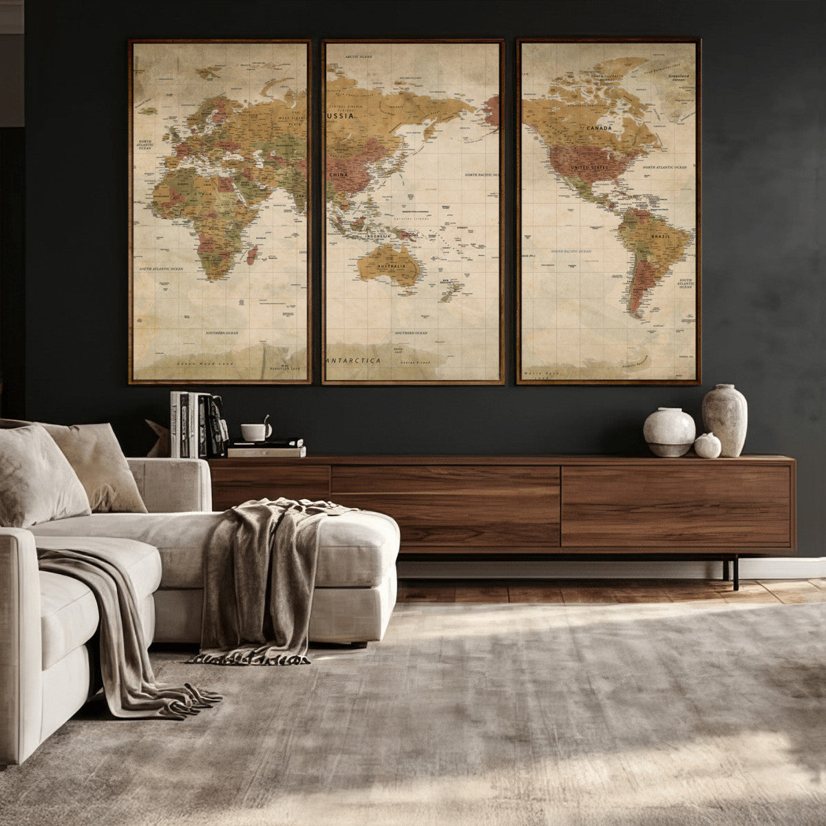 Vintage Detailed World Map Wall Art Canvas Print – Antique